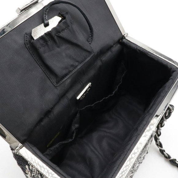CHANEL Paris New York Line Tweed Chain Vanity Bag Black White - Picture 8 of 10